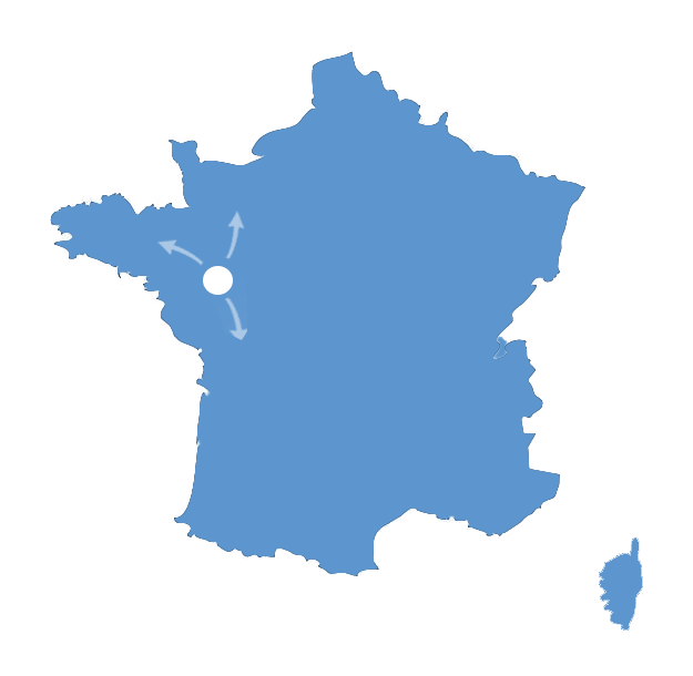 carte de France des déplacements pour des formations Adobe